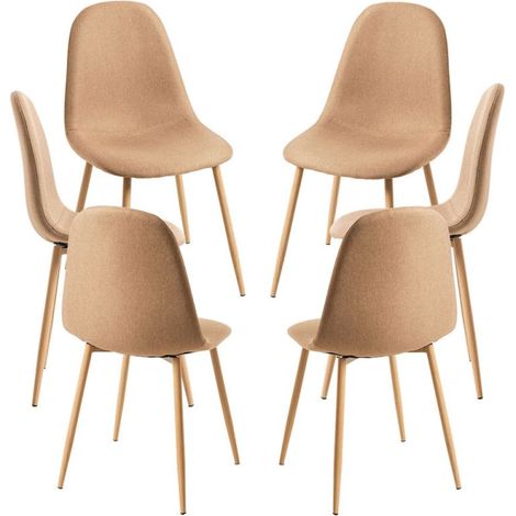 Packs Sillas Comedor - Pack 6 Sillas Teok Tela - Marrón arena (1/5)