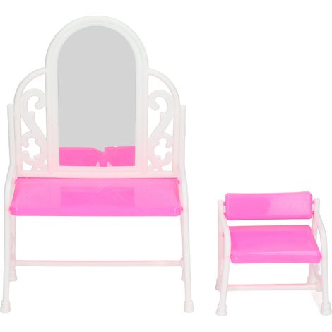 Miniature coiffeuse avec miroir pour poupée - Chaises réalistes et adorables pour décoration de maison de poupée - Jouet DIY simulation, mobilier miniature élégant (1/5)
