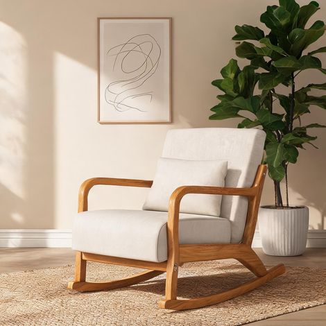 Fauteuil cremeweiß en polyester Gummiholz 64,5 x 92 x 81,5 cm (1/5)