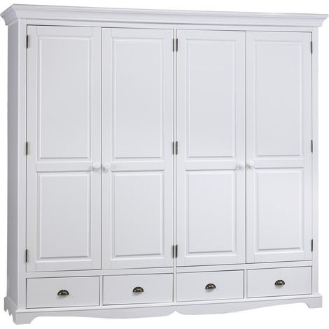 Armoire Penderie Blanche 4 Portes 4 Tiroirs 4 Etagères L 212 H 195 P 54 cm (1/5)
