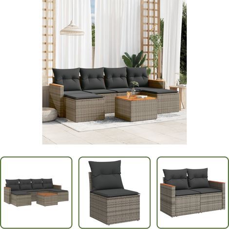 Terrassensofa - 7-tlg. Garten-Sofagarnitur mit Kissen Grau Poly Rattan (1/5)