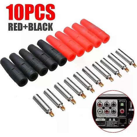 Lot de 10 fiches bananes isolées en cuivre 4 mm, rouges et noires, empilables et sans soudure - JXLGV (1/4)
