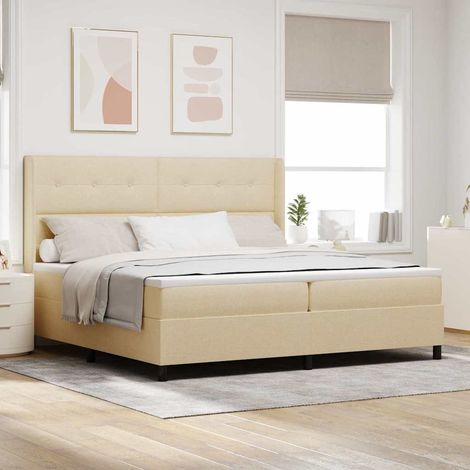 LED Boxspringbett mit Matratze Creme 200 x 200 cm Stoff (1/5)