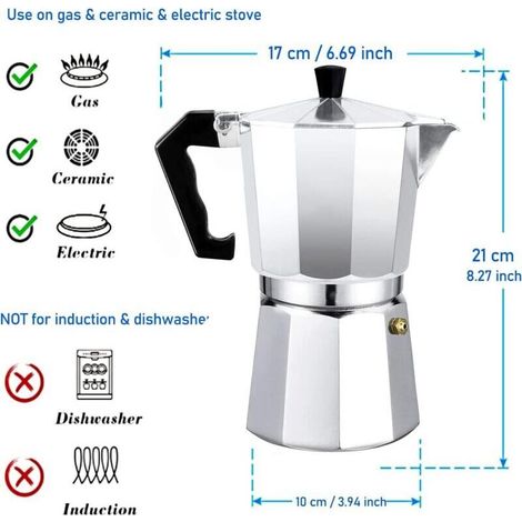ALLIANDISCafetière italienne Moka Express en Aluminium Expresso - Couvert Transparent (9 Tasses 450 ml) (1/3)
