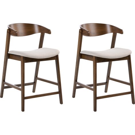 Conjunto de 2 sillas de bar estilo tradicional con asiento tapizado marrón oscuro y gris pardo Lilly