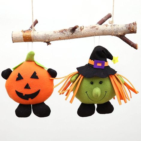 Lot de 2 décorations en peluche d'Halloween, décoration de poupée d'Halloween, pendentif de jardin, artisanat d'art