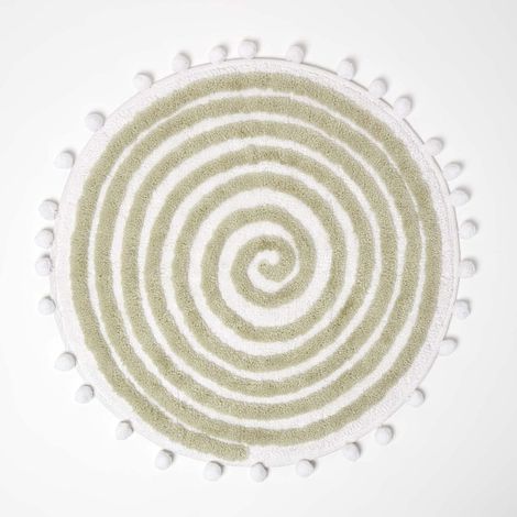 Tapis de Bain Rond Vert Sauge Spirale tuftée, Tapis de Salle de Bain Absorbant 60 cm (1/5)
