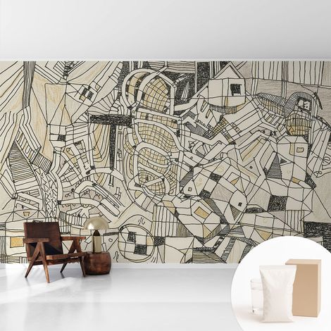 Papier peint intissé décoratif avec colle pour salon chambre et bureau Installation rapide Abstraction géométrique 416x254 cm (1/5)