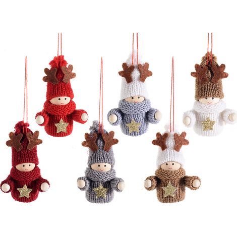 Addobbo albero a folletto di Natale in maglia con stella dorata e cappello a renna da appendere, set da 12 pezzi, cm 4 x 7 H