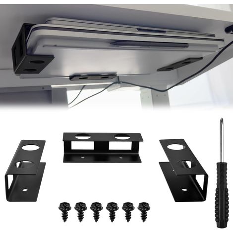 Support et étagère pour Ordinateur Portable sous Le Bureau, Support métallique pour étagère sous Le Bureau avec vis, Ensemble de Supports pour appareils jusqu'à 1,18 Pouce d'épaisseur (1/5)