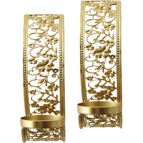 Bougeoirs Muraux Design Ajouré Artistique en Métal Style Moyen- 2pcs, Décorations Élégantes et Fiables et Finition Dorée pour Salon (1/5)