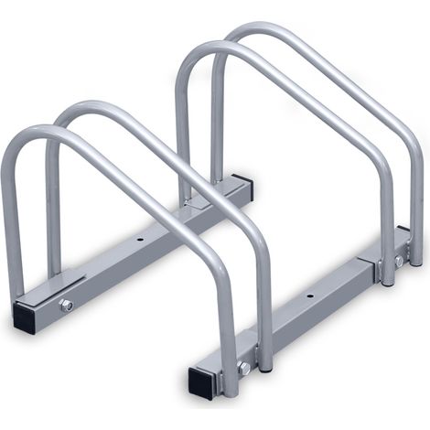 Randaco Portabici per 2 bici, 41x32x26cm, Portabici in acciaio zincato, fissaggio a pavimento/parete, per pneumatici con larghezza da 3,5 a 5,5 cm, argento
