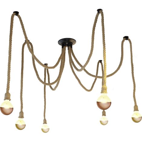Lámpara de techo colgante “Winery” de seis luces (6xE27) (60W máximo 220/240V) IP20 fabricado en cuerda, cobre y plástico (1/3)
