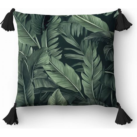 Taie d'oreiller décorative 45x45 cm, motif floral feuilles vertes (1/2)