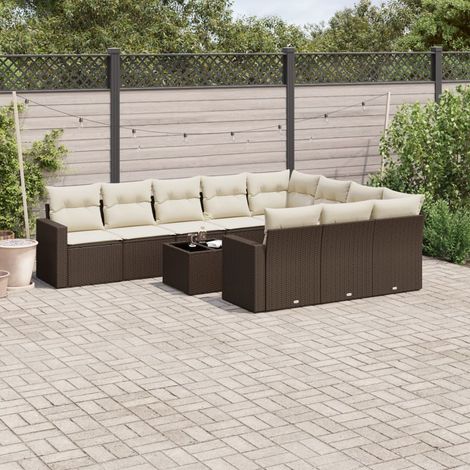 Set de sofás de jardín 11 pzas cojines ratán sintético marrón vidaXL (1/3)