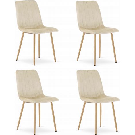 Sedia Lava - velluto beige chiaro / gambe color legno x 4 (1/5)