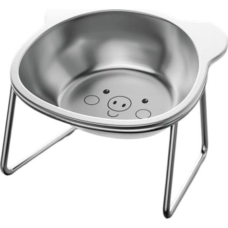Gamelle pour chat en acier inoxydable avec support en métal, gamelle pour nourriture et eau pour chats, chatons, chiots (cochon) (1/5)