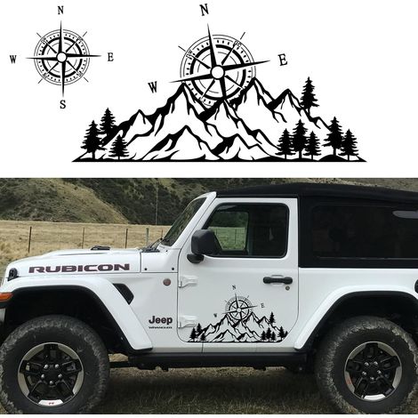 Autocollant pour capot de voiture boussole et montagne - Autocollant en vinyle imperméable - Pour voiture, camion, camping-car, SUV, véhicules tout-terrain - Extérieur (1/5)
