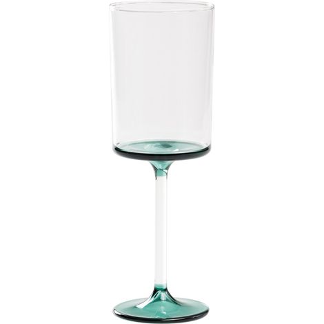 Discobolo Set 4 Calici Vino Bianco in Vetro Borosilicato Soffiato a Mano, Capacità 31 cl, Colore Trasparente con Fondello Verde Lago Elegante