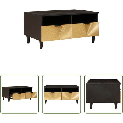 Holz - Couchtisch mit Schubladen 80 x 54 x 40 cm Massivholz Mango (1/5)
