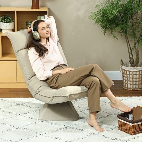 Poltrona da pavimento girevole 360° 70x62x95 cm beige, schienale 5 pos., poliestere MEUBLIV (1/5)