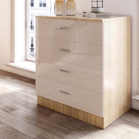 ELEGANT Modern 4 Drawer Chest of Drawers with Metal Handles Bedroom 685 x 600 x 400 mm CREAM/OAK