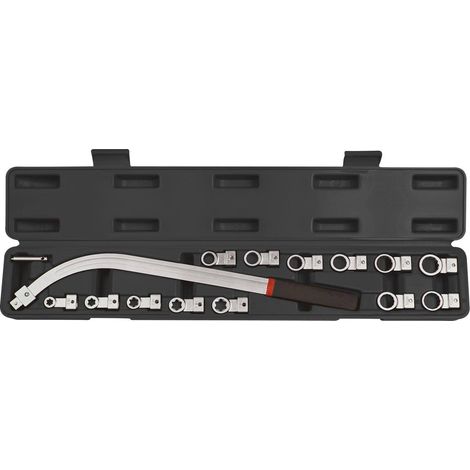 Clas – Clés polygonales coudées 15pcs – Longueur 470mm – Torx E10 à E18 – XZN femelle ø 12 à 19mm – Pour écrous de poulies difficiles d'accès