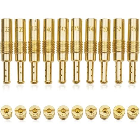 Kit de gicleur principal de carburateur de 20 pièces pour PWK Keihin OKO CVK PWM, comprenant 10 gicleurs principaux de carburateur et 10 gicleurs à vitesse lente Orifice principal 100-140 Orifice de r (1/4)