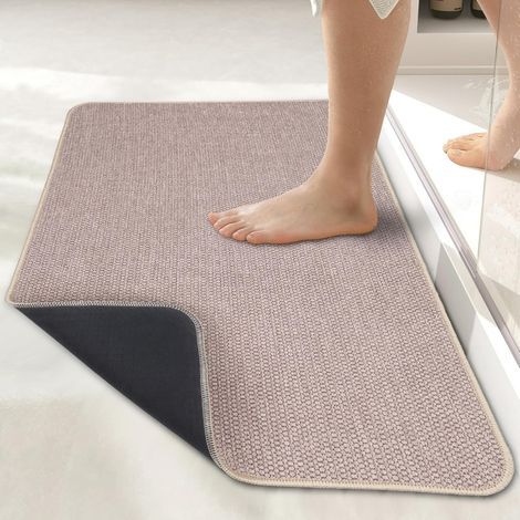 Tapis de bain ultra-fin, tapis en caoutchouc antidérapant à séchage rapide pour sol de salle de bain, douche, lavabo - lavable en machine, se glisse sous la porte, super absorbant (beige, 40 x 60 cm) (1/5)