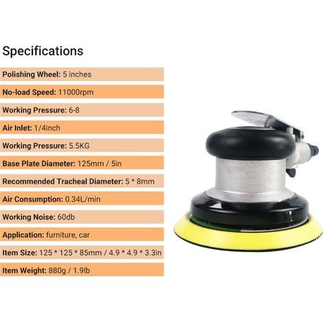 Geevorks 5-inch Pneumatic Random Orbital Sander Handheld Pneumatic Polisher (1/5)