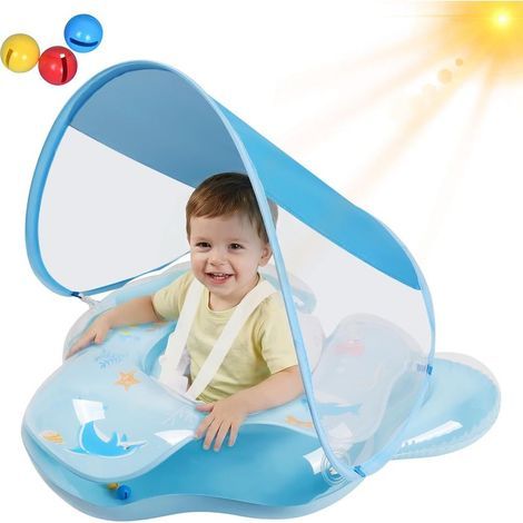 Bouée Bébé avec Pare-Soleil Amovibles UPF50+, avec Clochette, Bouee Bebe Convient aux Enfants de 6 Mois à 3 Ans. Piscine Gonflable Bébé