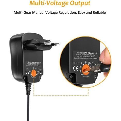 12W Adaptateur Secteur Universel AC à DC 3V 4.5V 5V 6V 7.5V 9V 12V 1A Transformateur d'alimentation à Découpage avec 8 Connecteurs DC pour électroniques Ménagers, 1000mA Max Ikodm (1/3)