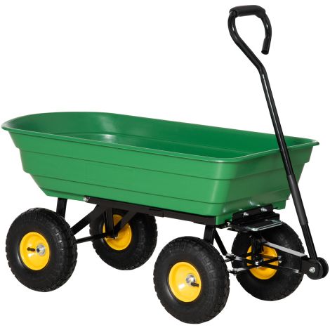 Heavy-Duty 75L Garden Cart with Tipping Wheelbarrow for 200kg Capacity - Perfect for Festivals, Tools, Plants, and Logs in Green