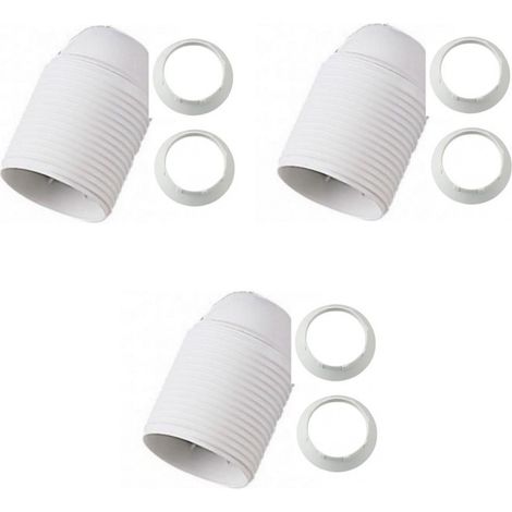 PORTALAMPADA E 27 BIANCO FILETTATO + 2 GHIERE  IN BAKELITE ATTACCO GRANDE 3 PZ (1/2)