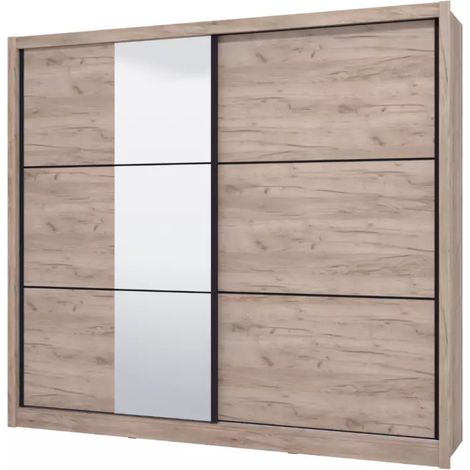 armadio 2 ante scorrevoli "madrid" con specchio effetto quercia 242x60x215,5 cm