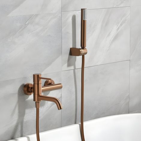 IMEX - Grifo Bañera y Ducha Monomando Serie Monza Oro Rosa Cepillado (1/5)