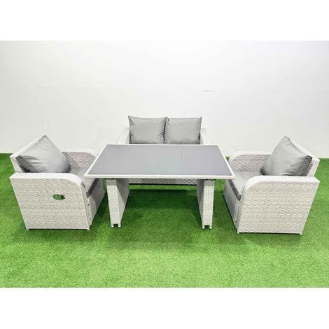 Fimous Outdoor Rattan Garden Furniture Dining Set 4-seater Patio Rectangular Table Love Sofa Reclining Chair Set (1/3)