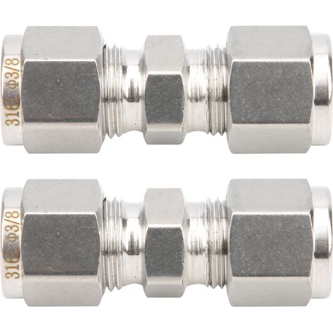 2 Stück 316 Edelstahl Kompressionsverschraubung Gerade Doppelklemmring-Rohrverbinder für Rohre (Ф3/8 ) (1/5)