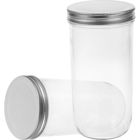 Lot de 2 bocaux de conservation en verre hermétiques de 1 litre avec couvercle, récipients à large ouverture pour la cuisine, le garde-manger, le rangement des épices et du miel. (1/5)