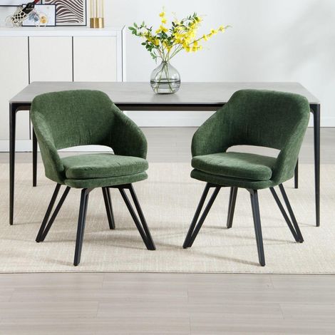 2er Set Esszimmerstühle mit Drehfunktion, Chenille Polsterstühle, Grün (1/5)