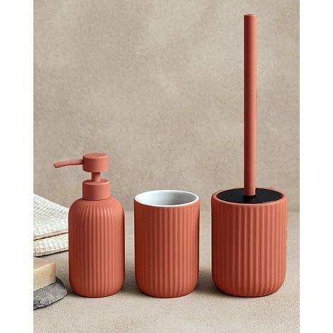 Exagonshop Set accessori bagno in ceramica rosso mattone Color