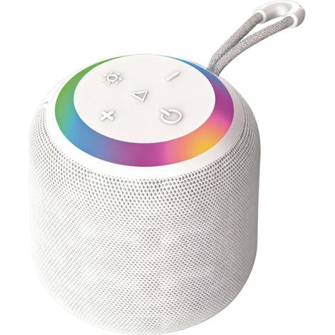Enceinte Bluetooth d'extérieur avec revêtement en tissu de haute qualité, lumière LED, 5 W, autonomie de la batterie de 3 à 4 heures - blanche.