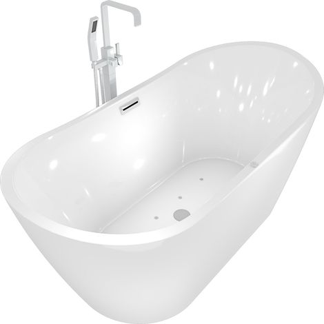 freistehende Badewanne Wanne F13 180x92cm Whirlpool mit Luftmassage mit Amatur AF05 (1/5)