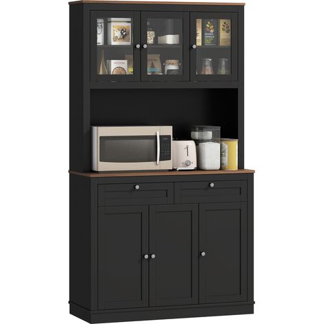 Credenza Cucina Alta con 4 Armadietti, 2 Cassetti e Piano Centrale, 100x40x180 cm, Nero