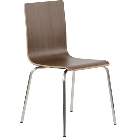 Sedia in compensato color noce scuro con struttura in acciaio inox. Modello WERDI B. (1/5)