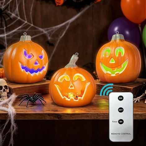 3 Pieces Pumpkin Decoration Autumn Pumpkin Light with Remote Control, 3 Lighting Modes, LED Pumpkin Decoration Outdoor Interior, Pumpkin Deco Lamp (1/5)