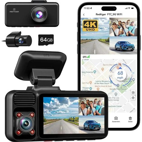 Dashcam, sistema a doppia telecamera, risoluzione 4K, nessun kit hardware richiesto, 64 GB (1/2)