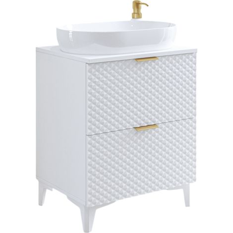 Mueble bajo lavabo para baño de 60cm con 2 cajones colección CHIC en color blanco y dorado.