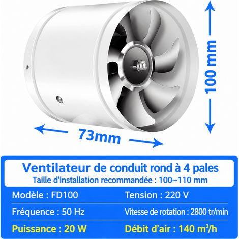 Extracteur d'air cylindrique 100 mm blanc avec moteur en cuivre et grille de protection 4 blanc 100mm 8 × 10 × 10 cm 700 g – Livraison gratuite