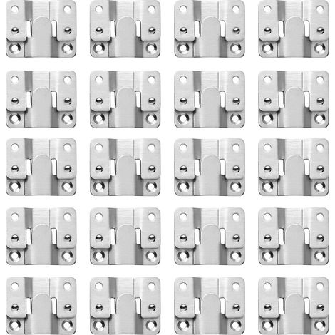 Crochets métalliques pour banques et listes de miroirs Crochets de couleur argent pour montage mural 20 paires (40 pièces) (1/4)